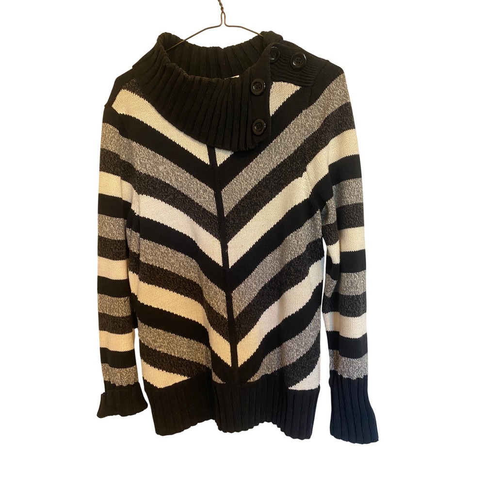 Liz & Co. Sweater Womens Petite Large Chevron Button Detail Lifestyle Streetwear